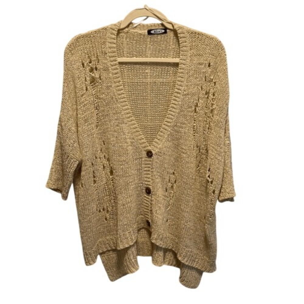 Kieu's Beige Oversized Open Knit Cardigan Button Front‎ Lightweight S